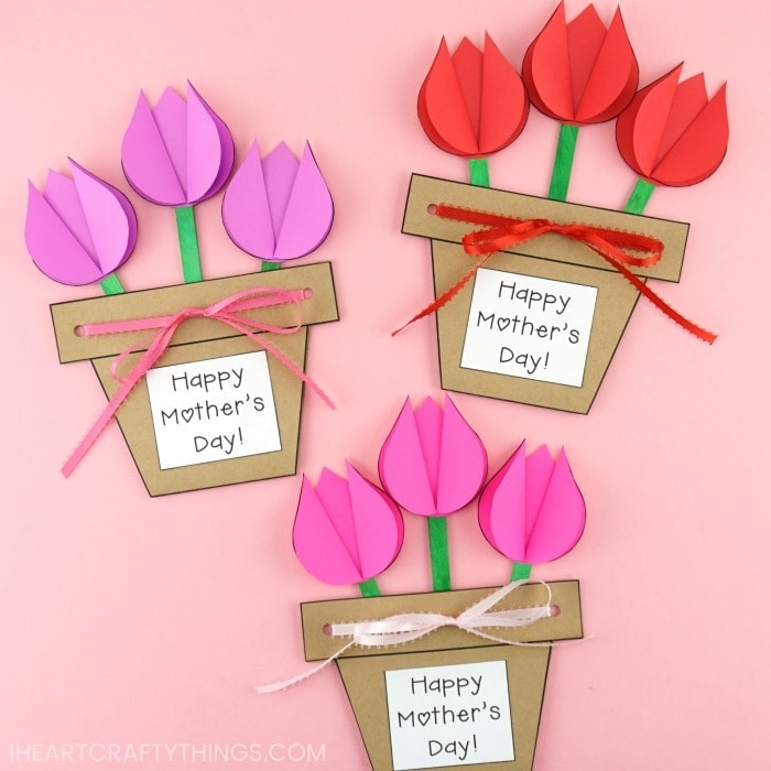 Flower pot cards that read "Happy Mother