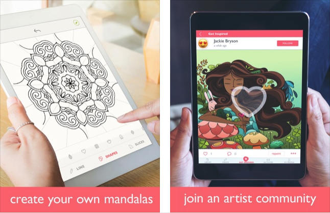Colorfy Art Game gameplay showing creation of mandalas.