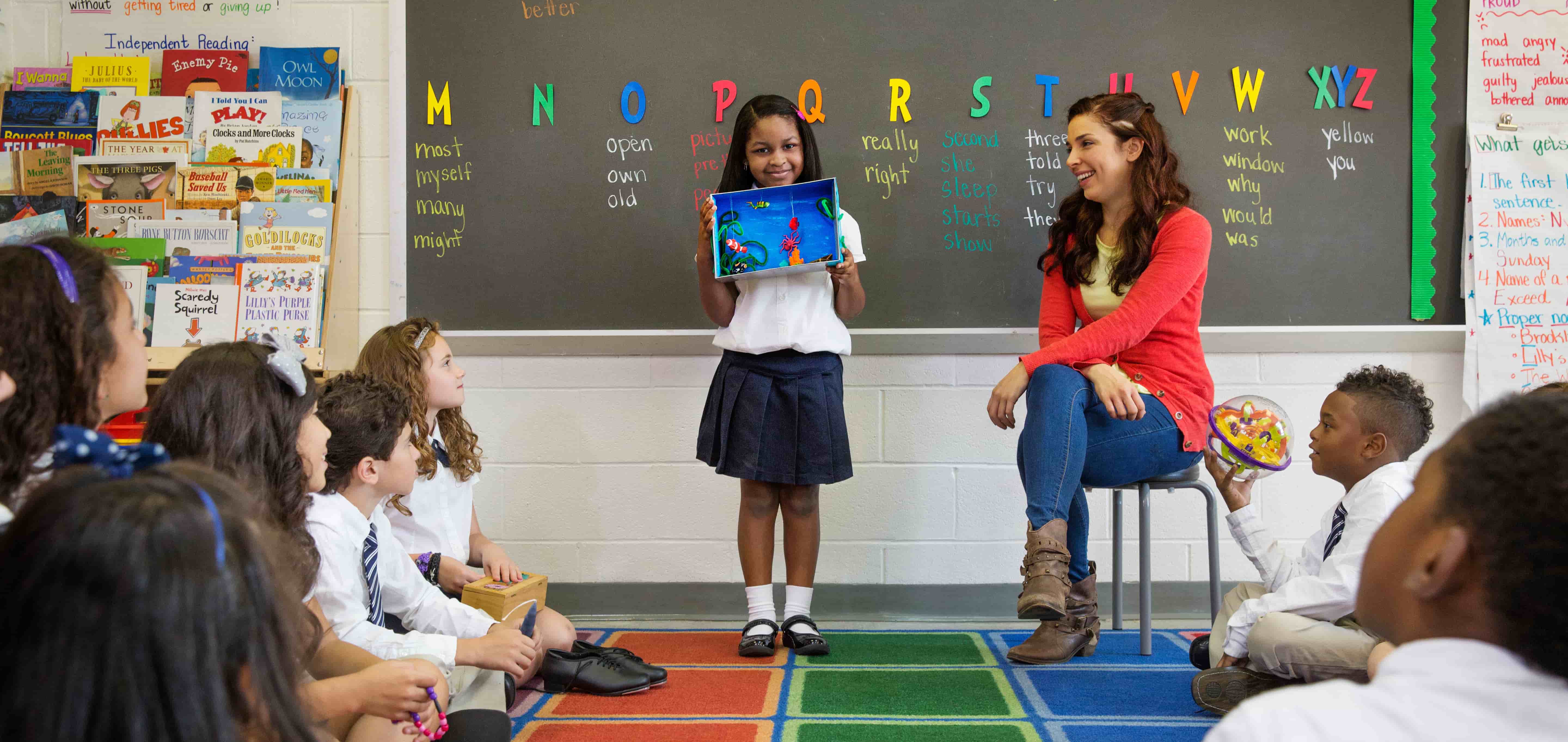 A student delivering a speech in class.