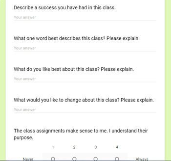 Example of a Google Form used by teachers to help personalize learning for their students.