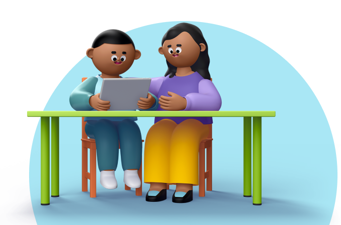 Family at desk with tablet