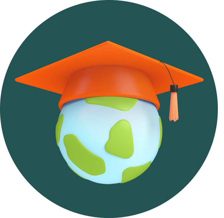 graduation cap on world