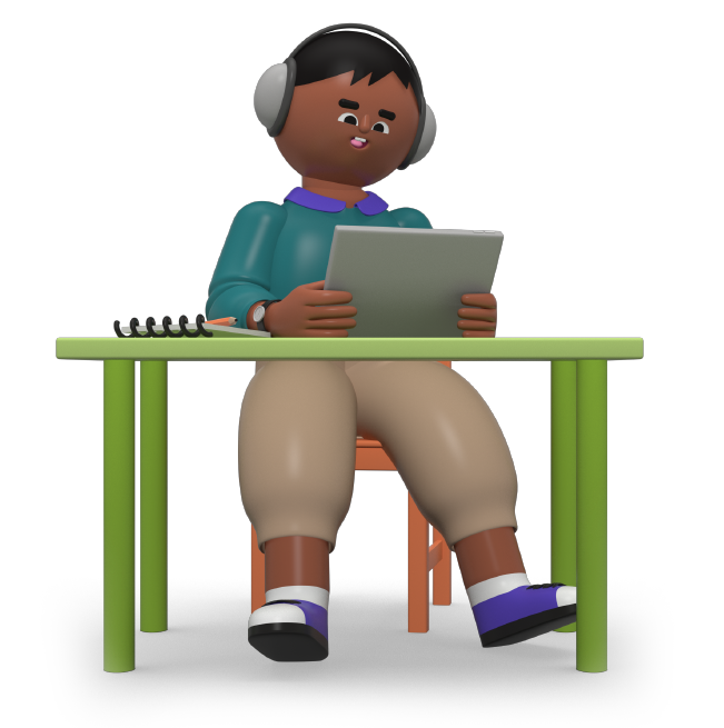 Student with headphones sitting