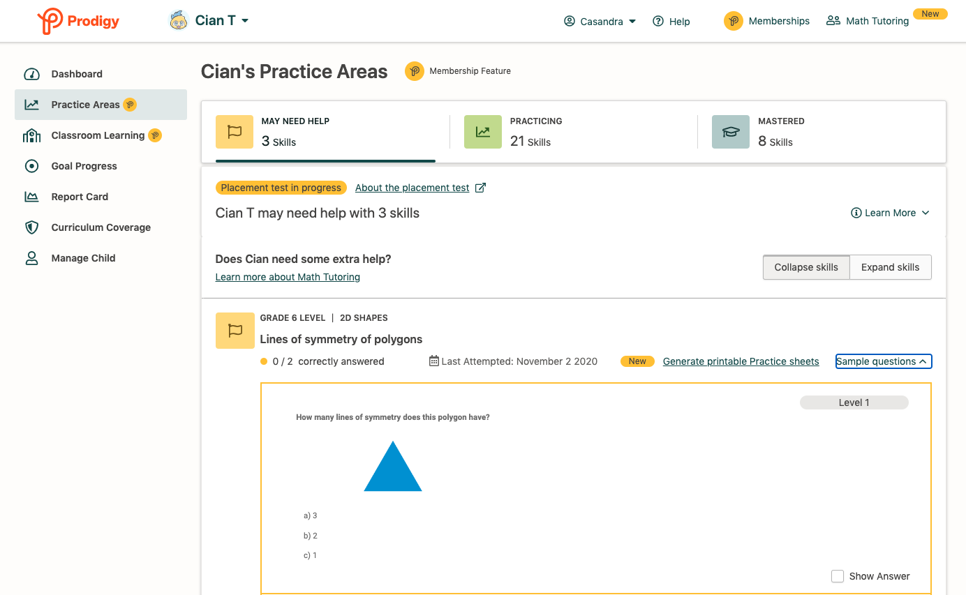 Screenshot of Prodigy
