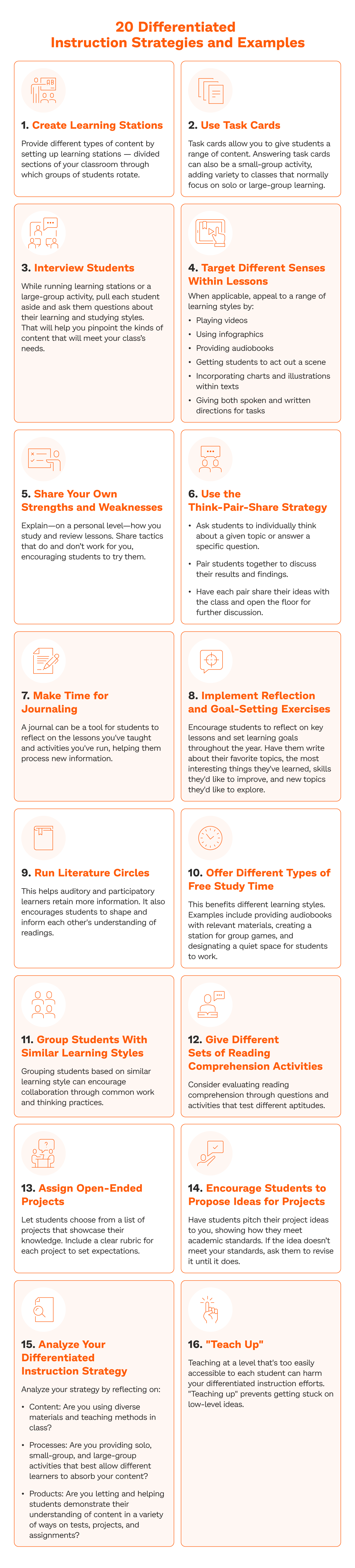 20 Differentiated Instruction Strategies and Examples chart