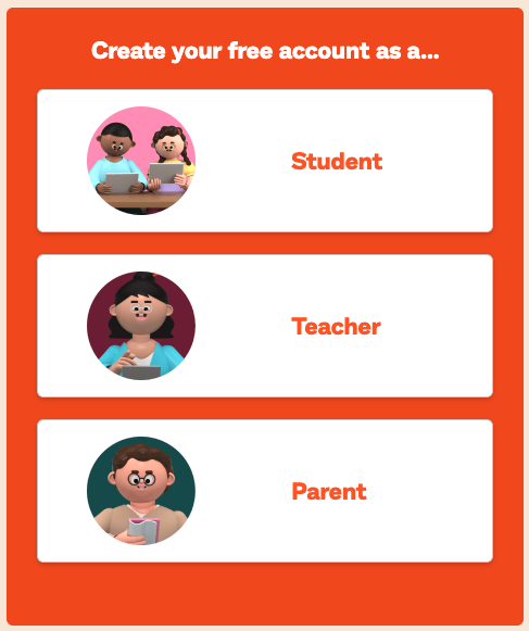 Free account creation for student, teacher and parent