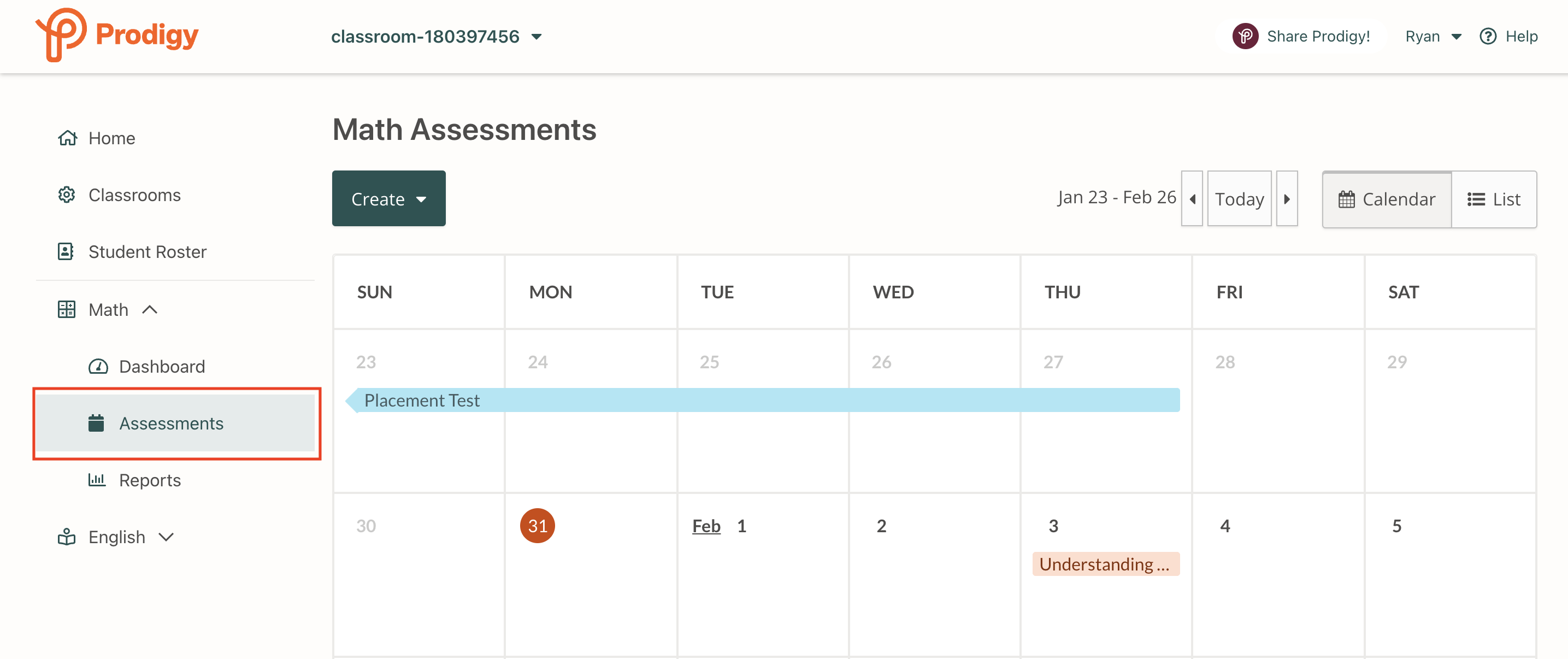 Screenshot of teacher dashboard in Prodigy Math Game.