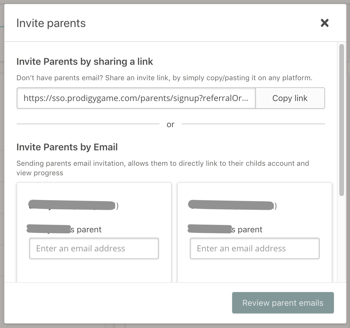 You can send Prodigy parent letters home by sharing a link or sending an email.