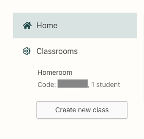 Screenshot of teacher dashboard showing where to find your class code.