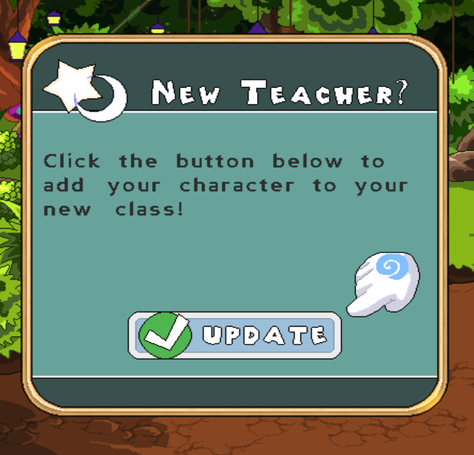 New teacher pop-up in Prodigy Math Game, where students can enter a class code.