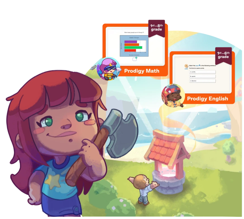 Character beside math and english icons